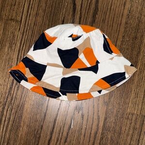 Bucket Hat in White, Orange, Black & Tan